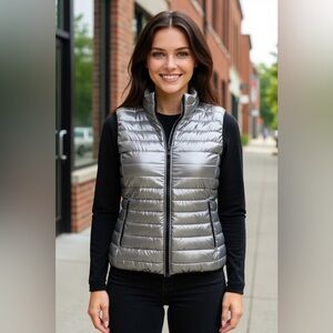 Joe Fresh Silver Metallic Puffer Vest - Size Small